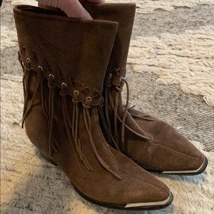 Oak Tree Farms Fringe Western Suede Boots 6.5 brown euphoria